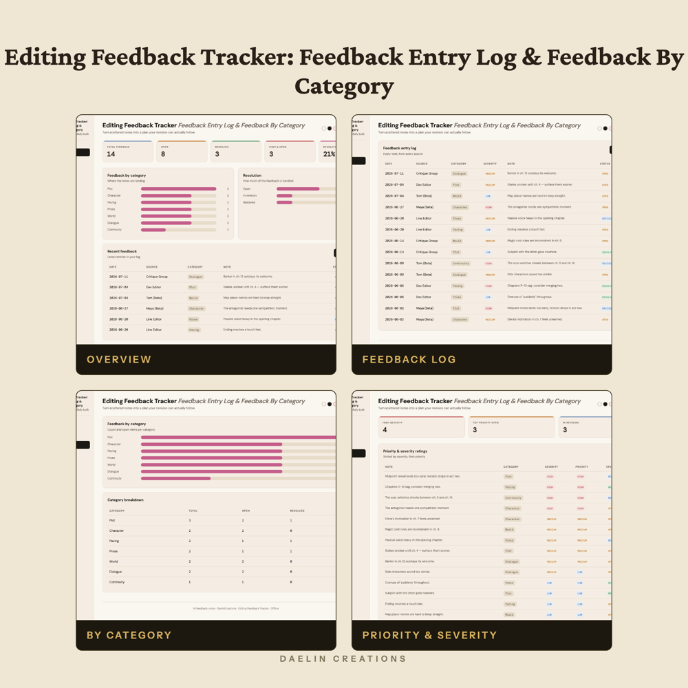 Editing Feedback Tracker: Feedback Entry Log & Feedback By Category — image 3